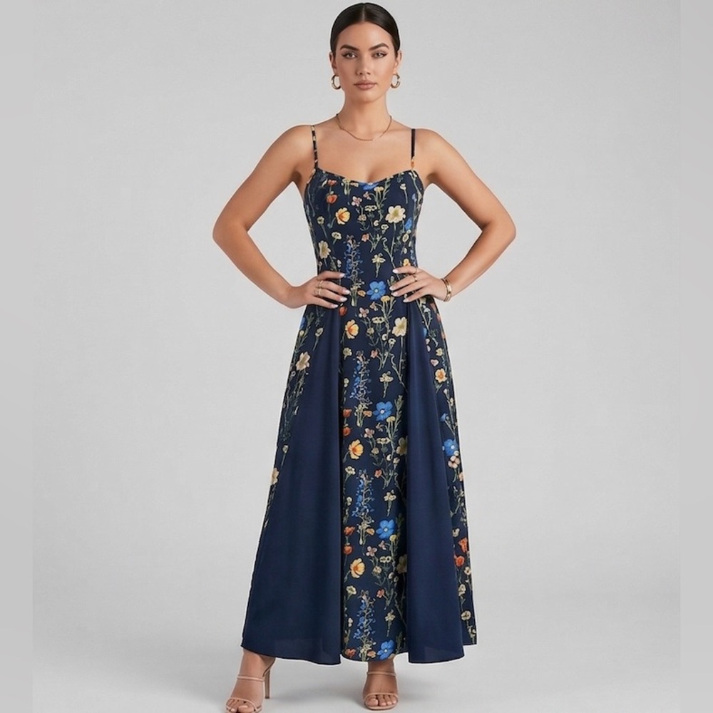 Midnight Navy Floral Print Maxi Dress - Picture 7 of 10